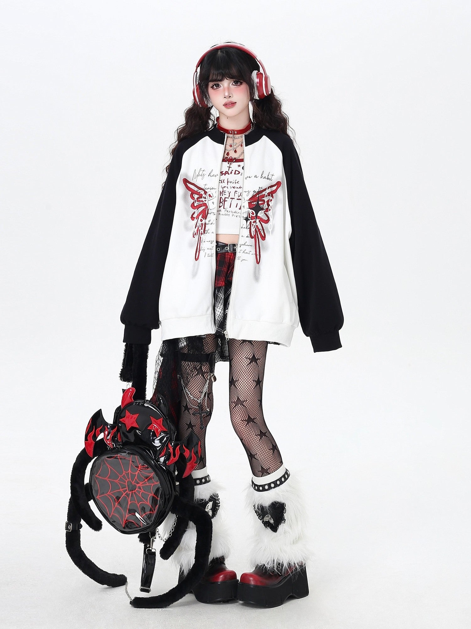 CRAZYGIRL Rose Butterfly Embroidery High Neck Black White Contrast Women's Casual Jackets