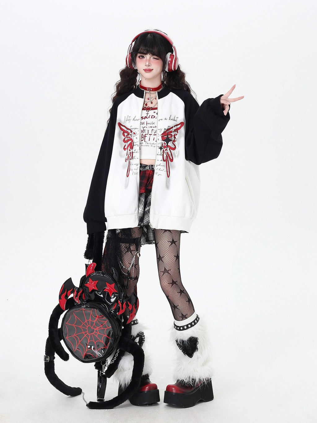 CRAZYGIRL Rose Butterfly Embroidery High Neck Black White Contrast Women's Casual Jackets