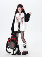 CRAZYGIRL Rose Butterfly Embroidery High Neck Black White Contrast Women's Casual Jackets