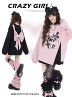 CRAZYGIRL Sakura Bow Crewneck Loose Mid Length Women's Other Material Sweatshirts