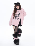 CRAZYGIRL Sakura Bow Crewneck Loose Mid Length Women's Other Material Sweatshirts