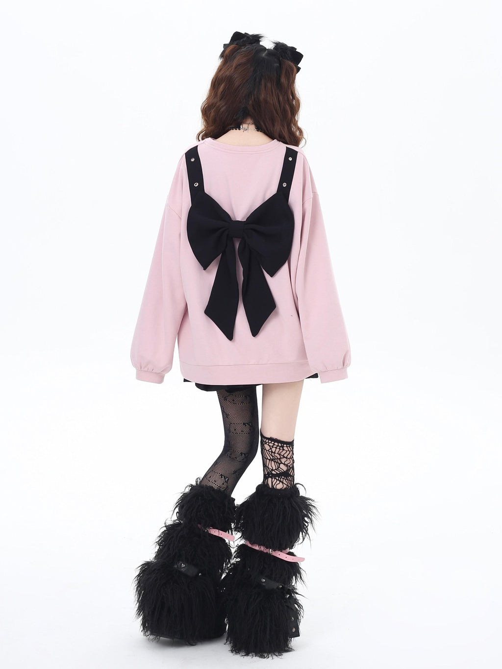 CRAZYGIRL Sakura Bow Crewneck Loose Mid Length Women's Other Material Sweatshirts
