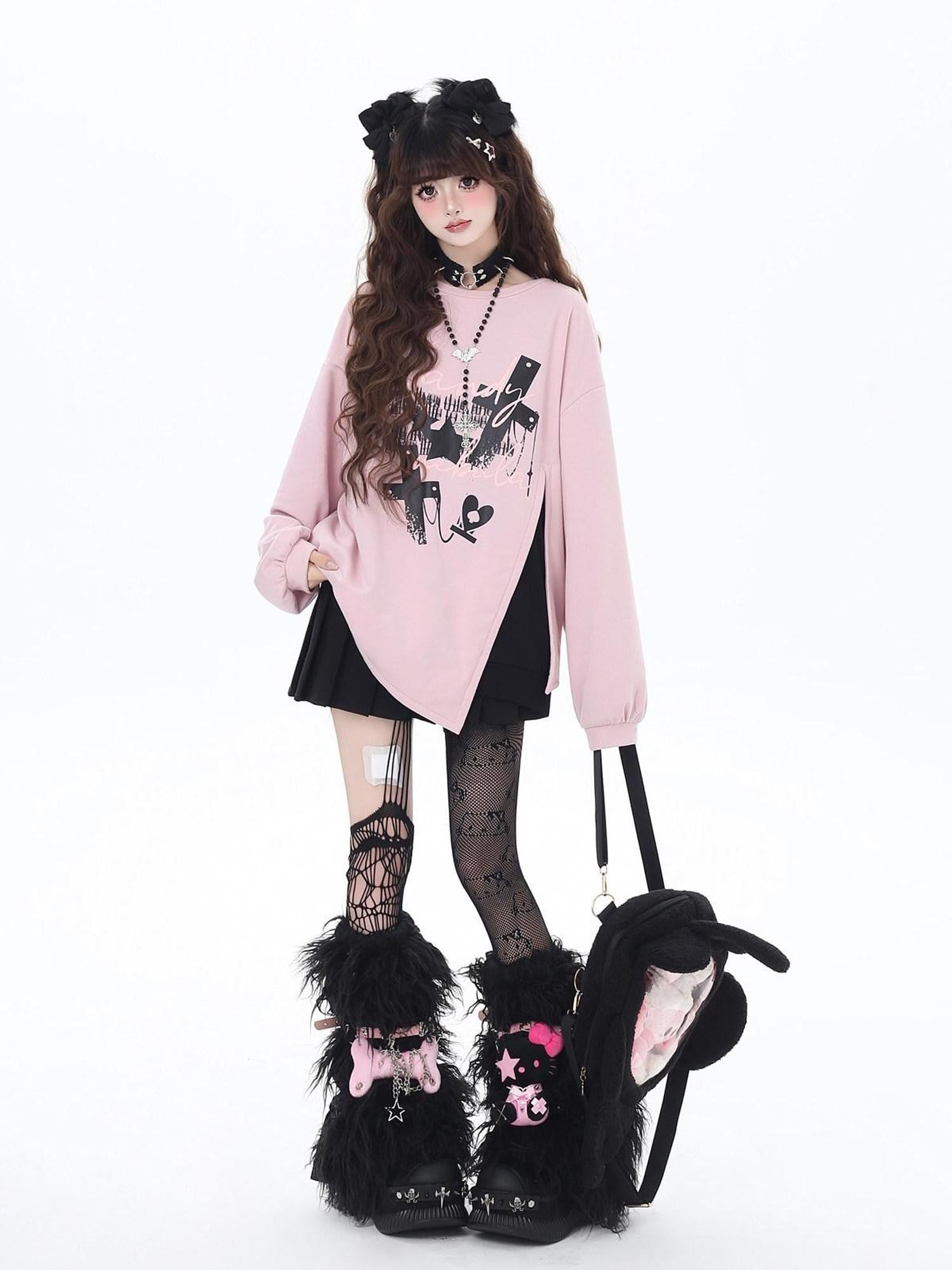 CRAZYGIRL Sakura Bow Crewneck Loose Mid Length Women's Other Material Sweatshirts