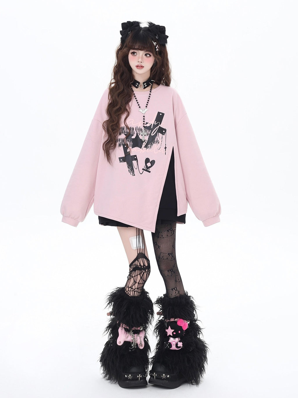 CRAZYGIRL Sakura Bow Crewneck Loose Mid Length Women's Other Material Sweatshirts