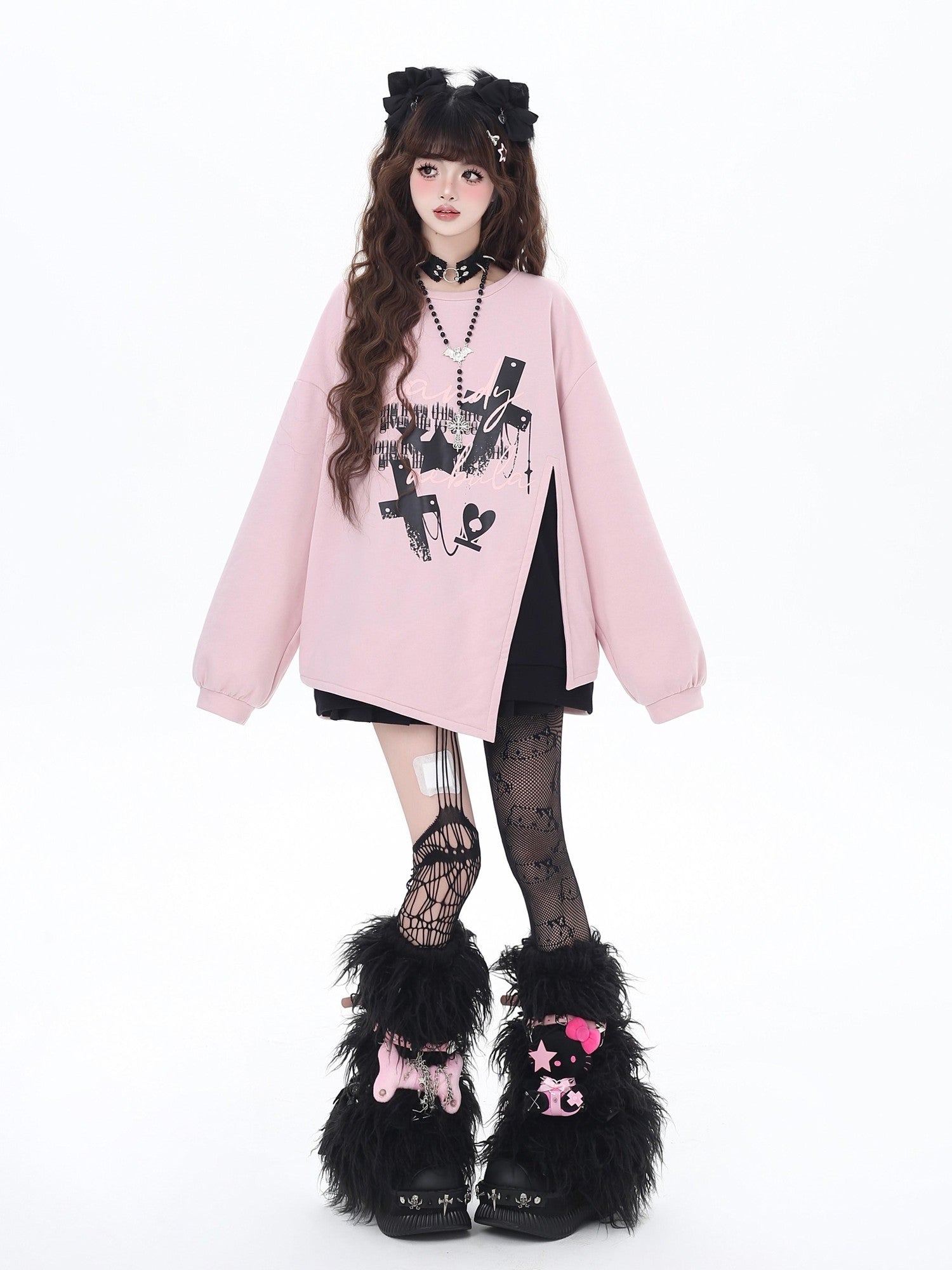 CRAZYGIRL Sakura Bow Crewneck Loose Mid Length Women's Other Material Sweatshirts