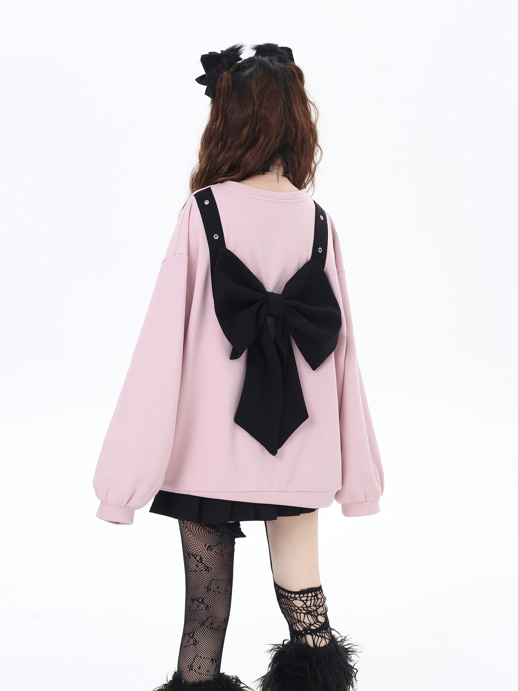 CRAZYGIRL Sakura Bow Crewneck Loose Mid Length Women's Other Material Sweatshirts