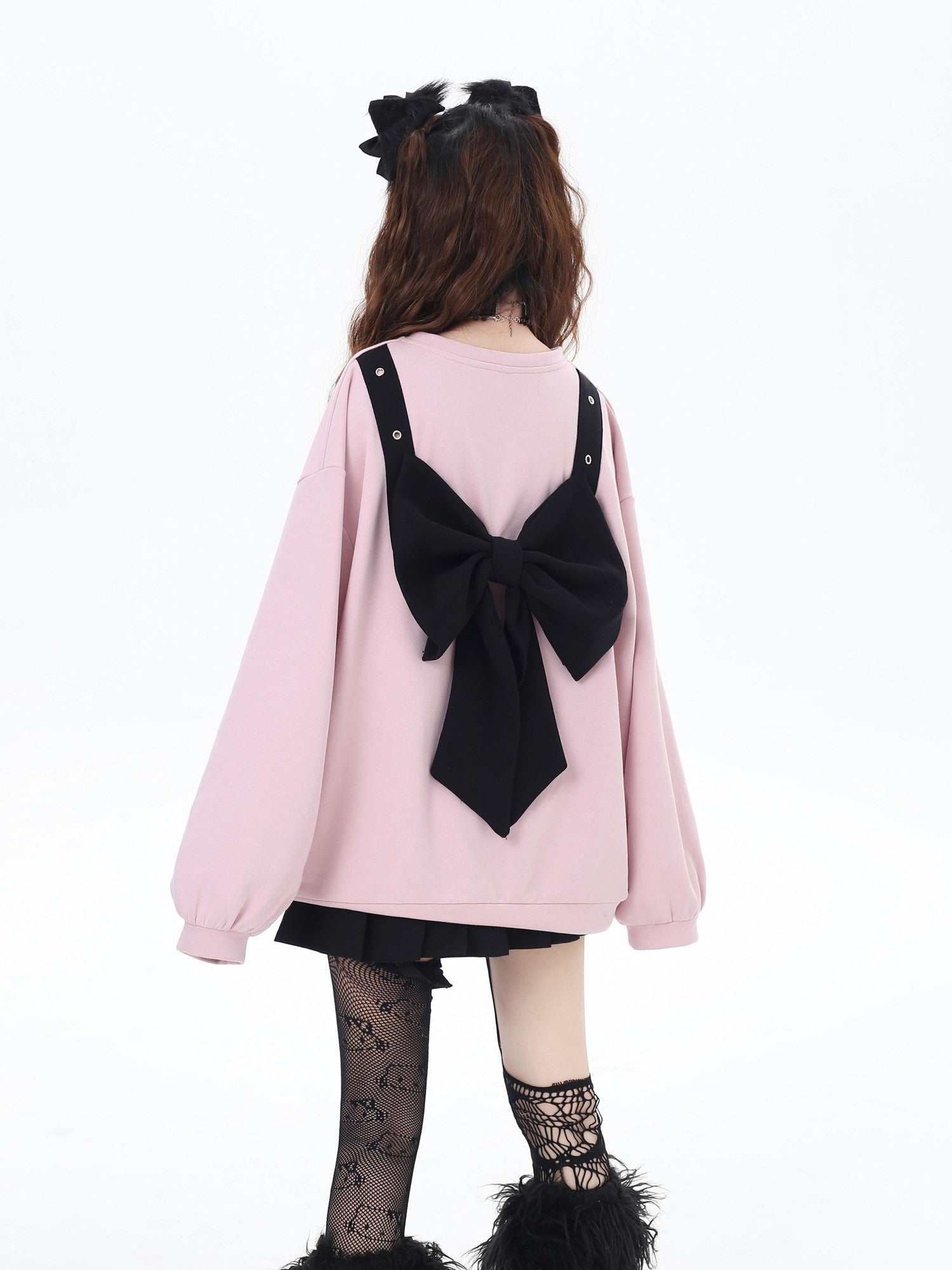 CRAZYGIRL Sakura Bow Crewneck Loose Mid Length Women's Other Material Sweatshirts