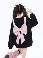 CRAZYGIRL Sakura Bow Crewneck Loose Mid Length Women's Other Material Sweatshirts