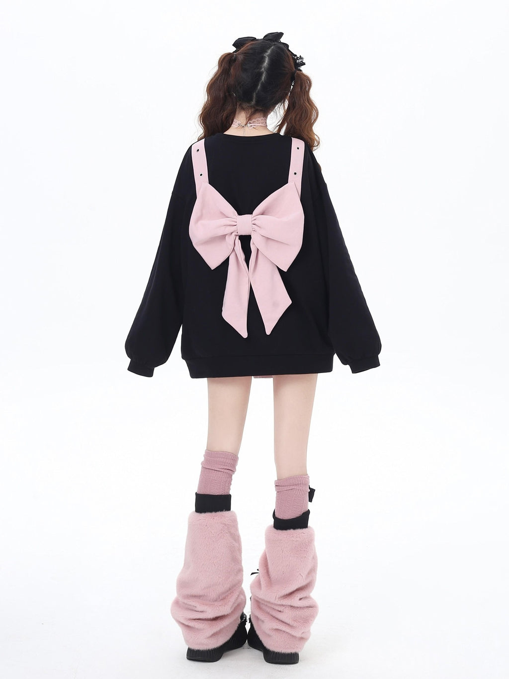CRAZYGIRL Sakura Bow Crewneck Loose Mid Length Women's Other Material Sweatshirts