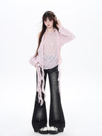 CRAZYGIRL Sakura Pink 3d Butterfly Knit Coverup Korean Women's Long Sleeve T-shirts
