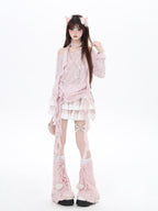 CRAZYGIRL Sakura Pink 3d Butterfly Knit Coverup Korean Women's Long Sleeve T-shirts