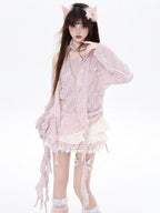 CRAZYGIRL Sakura Pink 3d Butterfly Knit Coverup Korean Women's Long Sleeve T-shirts