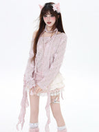 CRAZYGIRL Sakura Pink 3d Butterfly Knit Coverup Korean Women's Long Sleeve T-shirts