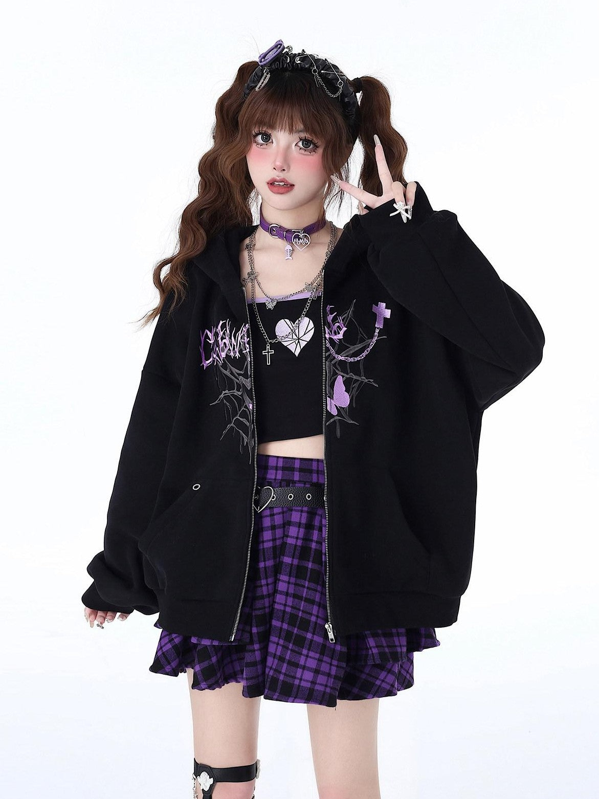 CRAZYGIRL Shattered Butterfly Print Original Sweet Punk Loose Women's Fleece Lined Hoodies