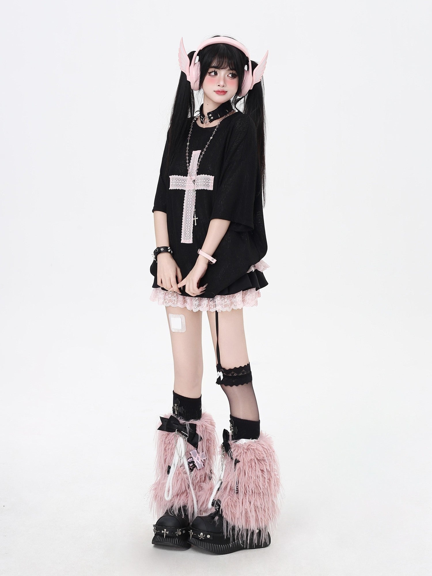 CRAZYGIRL Sheer Cross Patch Loose Subculture Sweet Cool Women's Short Sleeve T-shirts