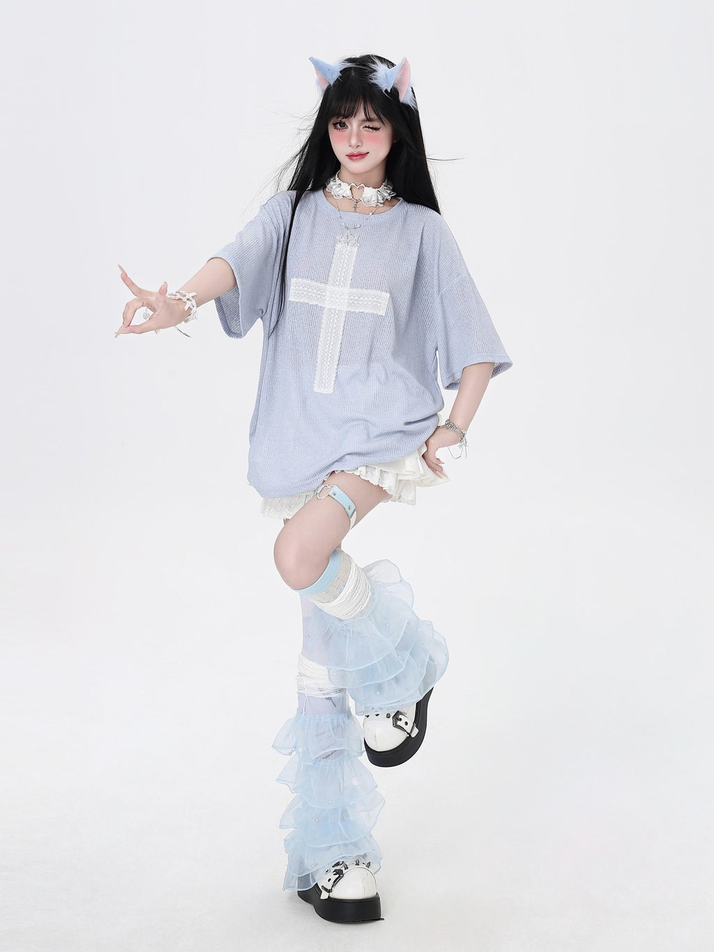 CRAZYGIRL Sheer Cross Patch Loose Subculture Sweet Cool Women's Short Sleeve T-shirts