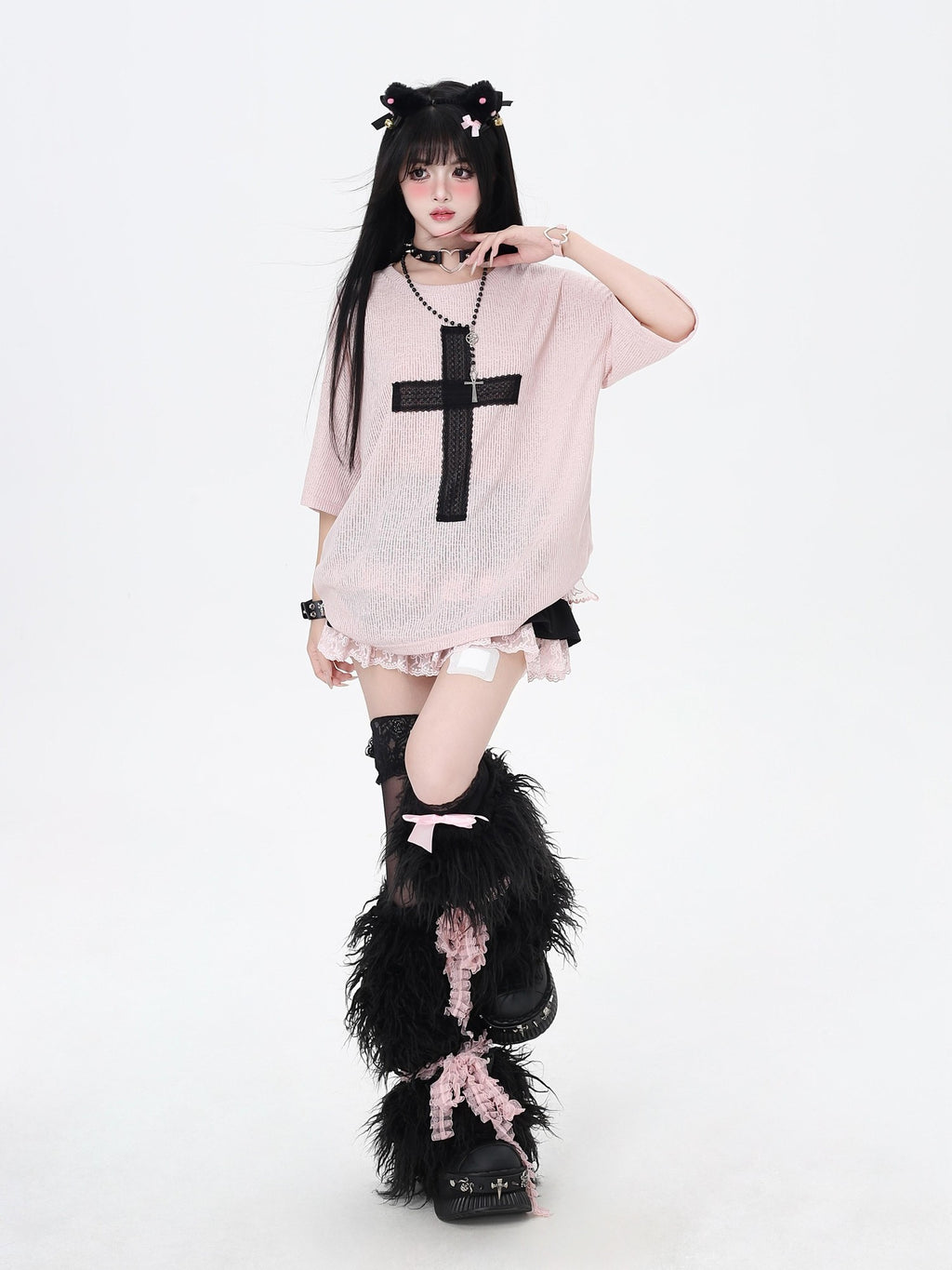 CRAZYGIRL Sheer Cross Patch Loose Subculture Sweet Cool Women's Short Sleeve T-shirts