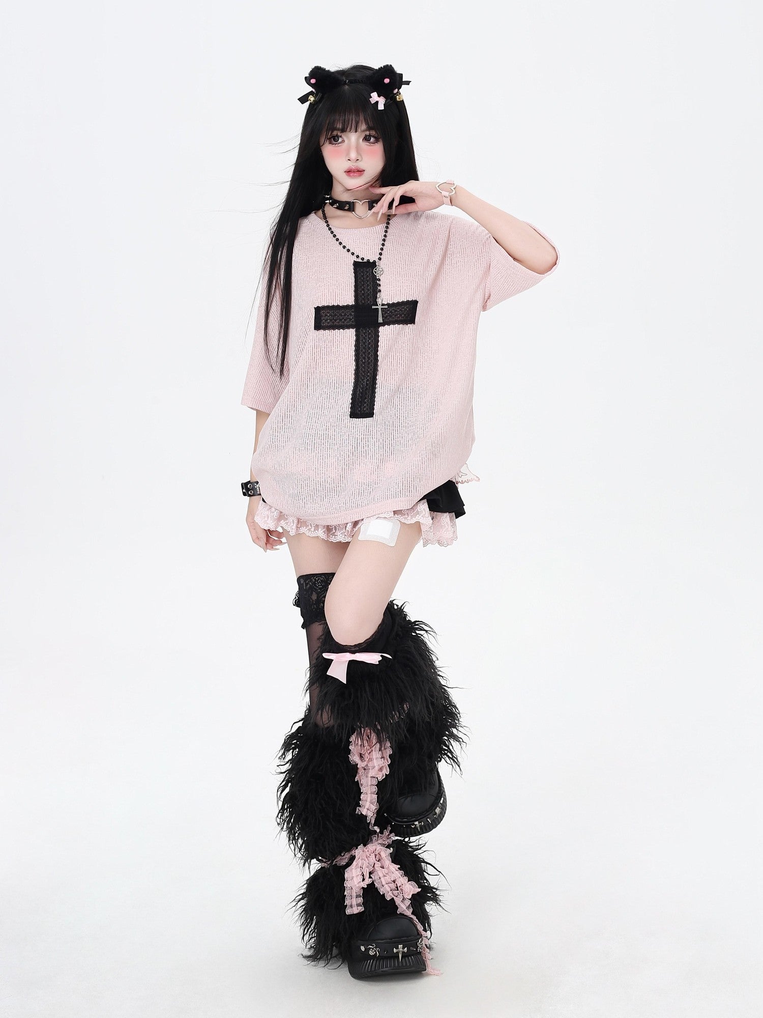 CRAZYGIRL Sheer Cross Patch Loose Subculture Sweet Cool Women's Short Sleeve T-shirts