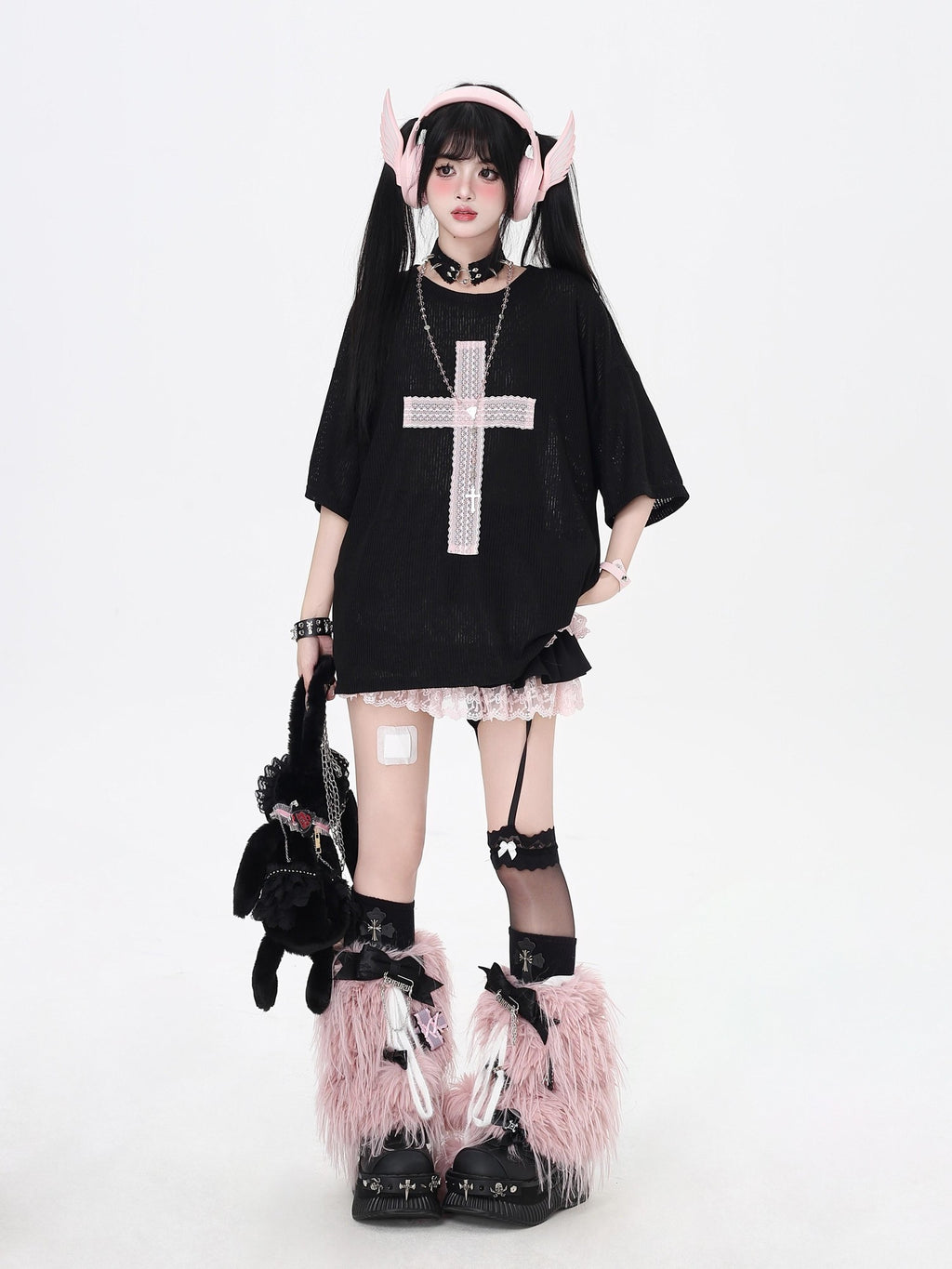 CRAZYGIRL Sheer Cross Patch Loose Subculture Sweet Cool Women's Short Sleeve T-shirts