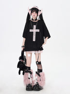 CRAZYGIRL Sheer Cross Patch Loose Subculture Sweet Cool Women's Short Sleeve T-shirts