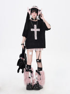 CRAZYGIRL Sheer Cross Patch Loose Subculture Sweet Cool Women's Short Sleeve T-shirts