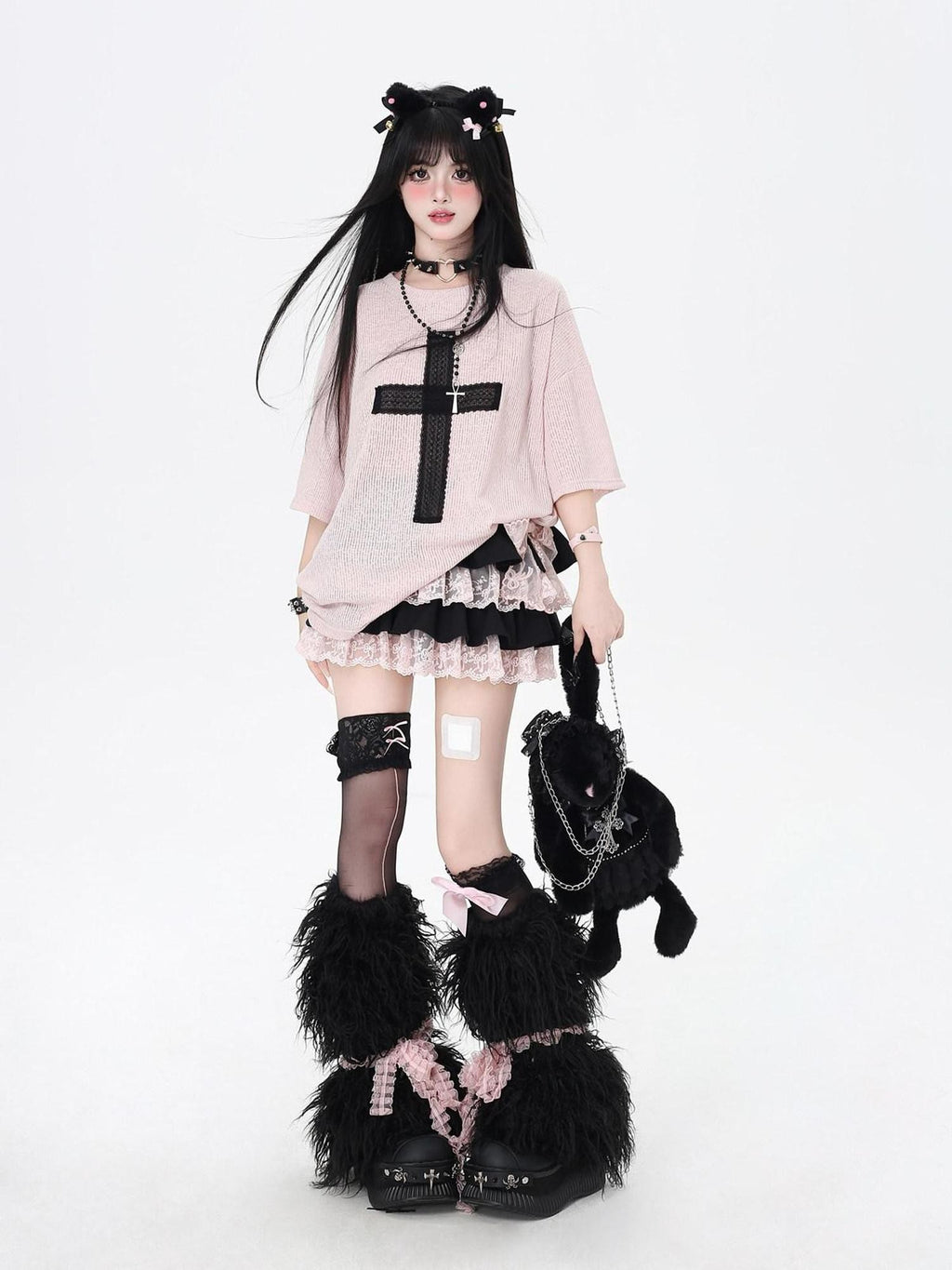 CRAZYGIRL Sheer Cross Patch Loose Subculture Sweet Cool Women's Short Sleeve T-shirts