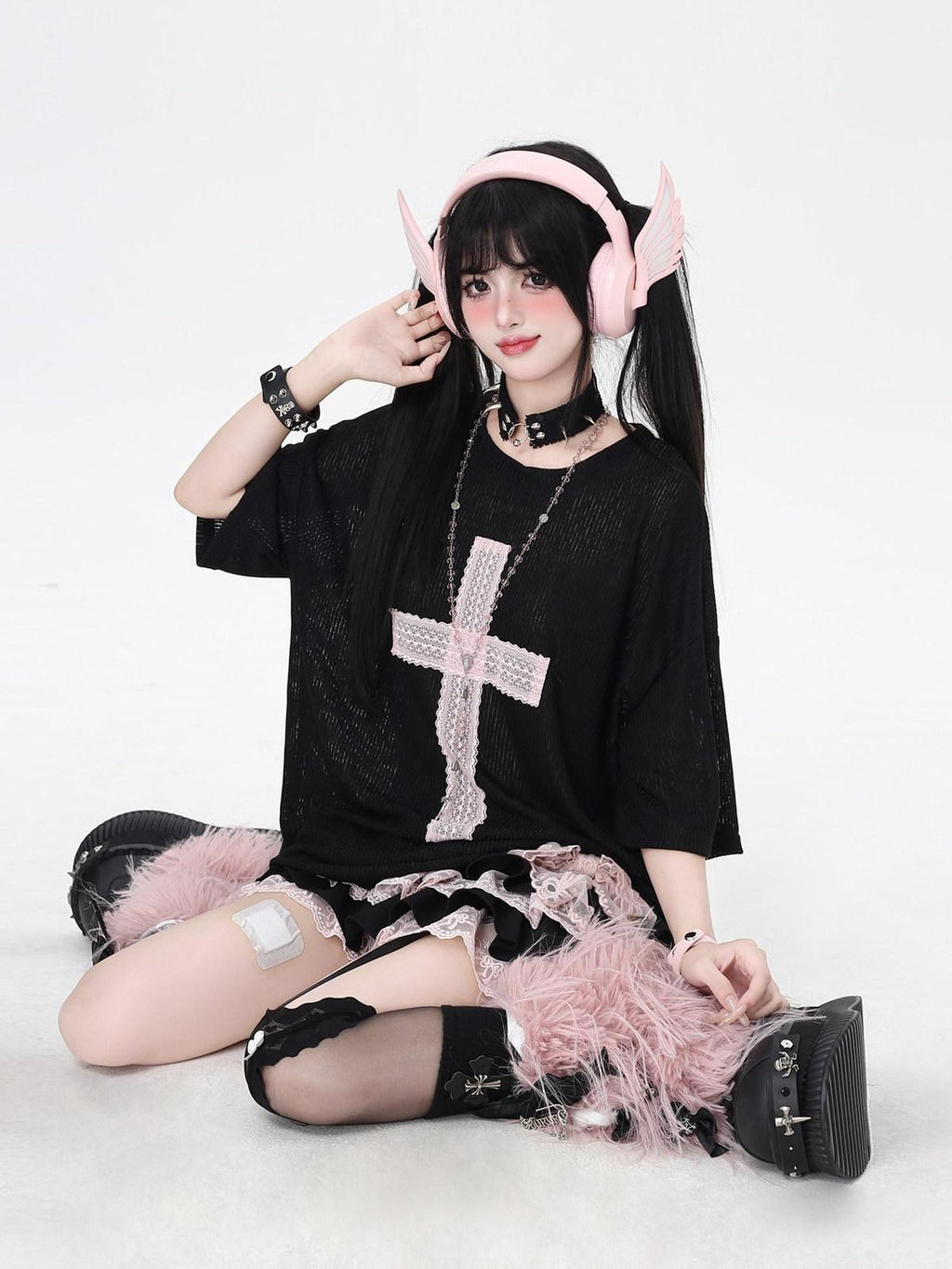 CRAZYGIRL Sheer Cross Patch Loose Subculture Sweet Cool Women's Short Sleeve T-shirts