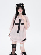 CRAZYGIRL Sheer Cross Patch Loose Subculture Sweet Cool Women's Short Sleeve T-shirts