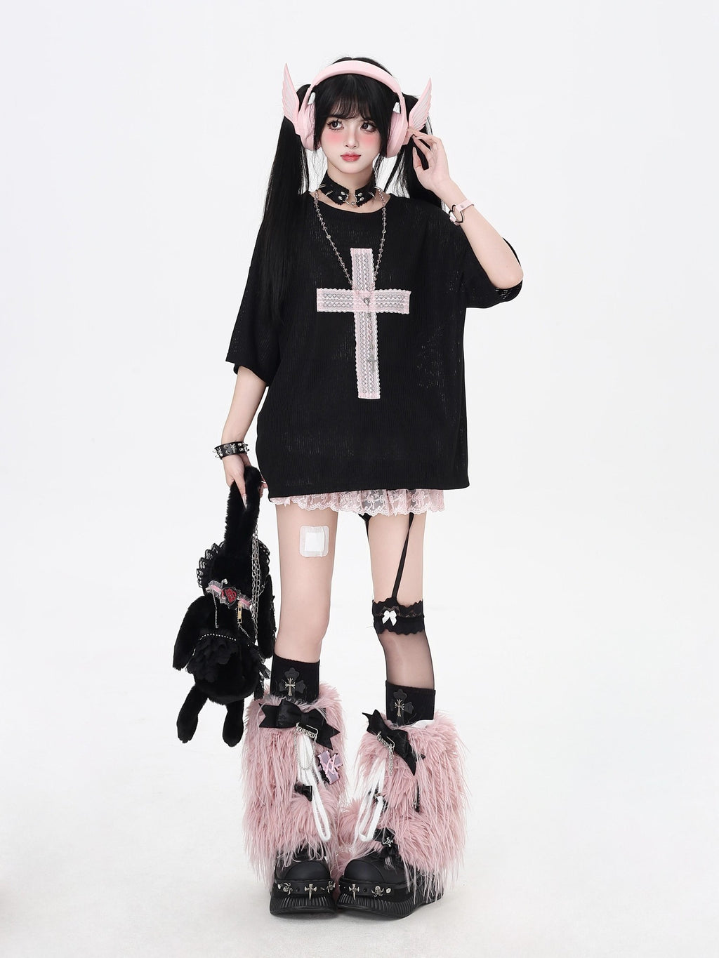 CRAZYGIRL Sheer Cross Patch Loose Subculture Sweet Cool Women's Short Sleeve T-shirts