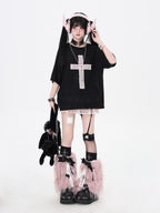 CRAZYGIRL Sheer Cross Patch Loose Subculture Sweet Cool Women's Short Sleeve T-shirts