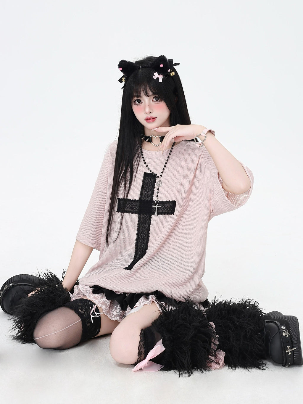 CRAZYGIRL Sheer Cross Patch Loose Subculture Sweet Cool Women's Short Sleeve T-shirts