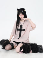 CRAZYGIRL Sheer Cross Patch Loose Subculture Sweet Cool Women's Short Sleeve T-shirts