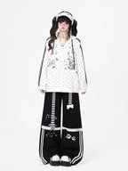 CRAZYGIRL Skull Kitty Polka Dot Cat Ear Drawstring Zipper Loose Women's Hoodies
