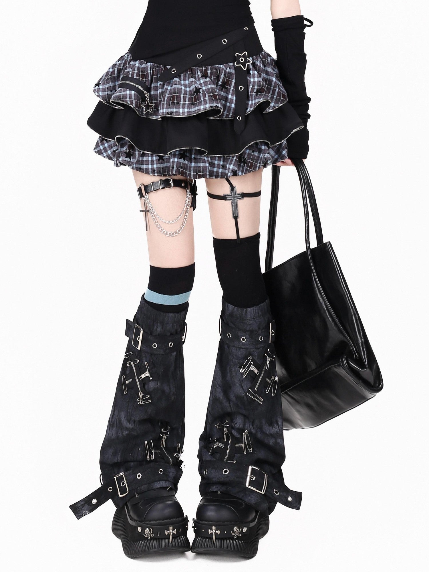 CRAZYGIRL Slouchy Punk Metal Safety Pin Niche Design Women's Other Material Leg Warmers
