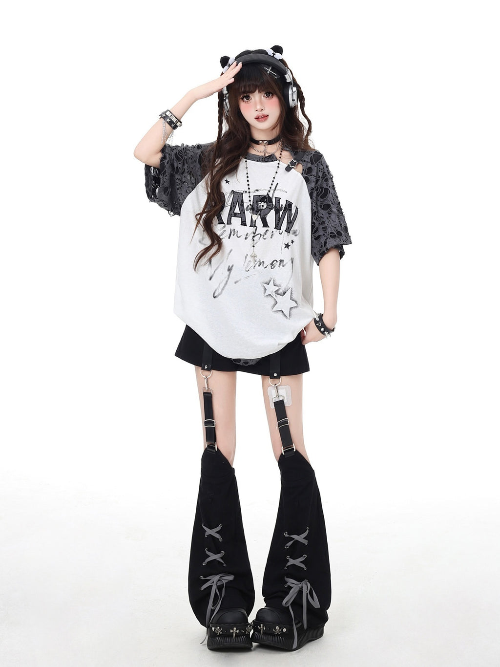 CRAZYGIRL_Star_Distressed_Patchwork_Raglan_Loose_Women's_Short_Sleeve_T-shirts_884970622683_MISSTT