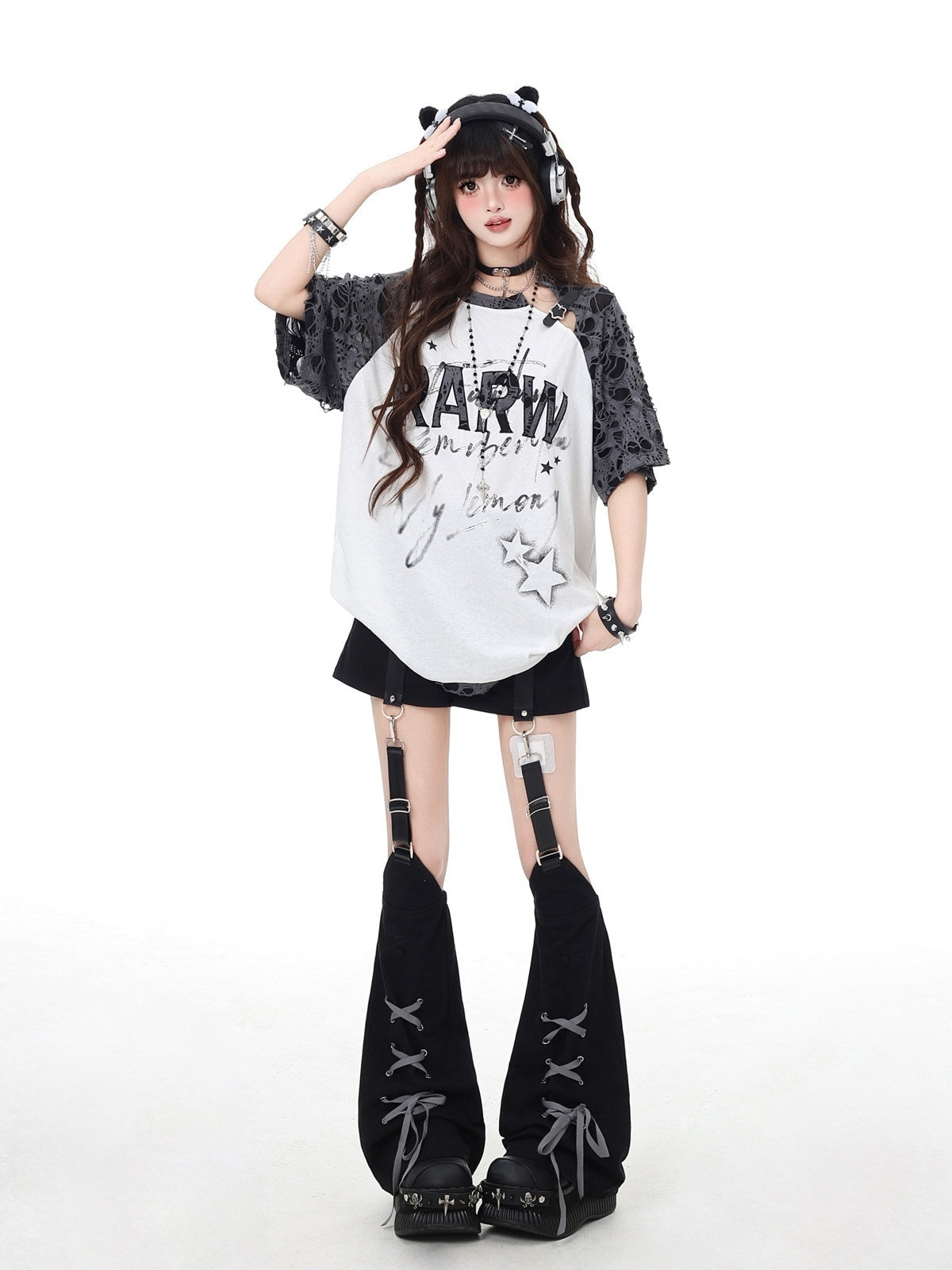 CRAZYGIRL_Star_Distressed_Patchwork_Raglan_Loose_Women's_Short_Sleeve_T-shirts_884970622683_MISSTT