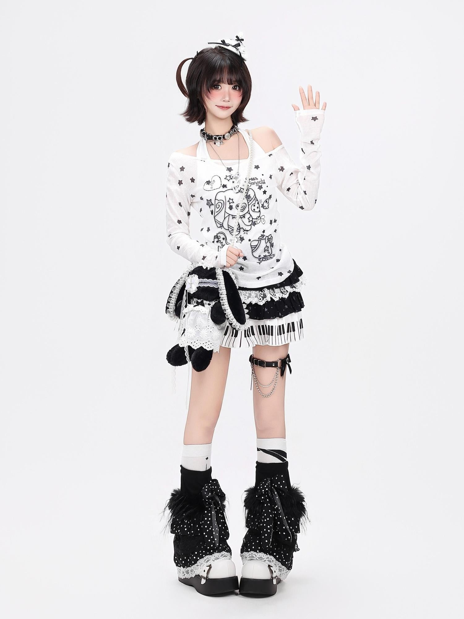 CRAZYGIRL Star Dog Bow Patchwork Print Women's Soft Breathable Long Sleeve T-shirts