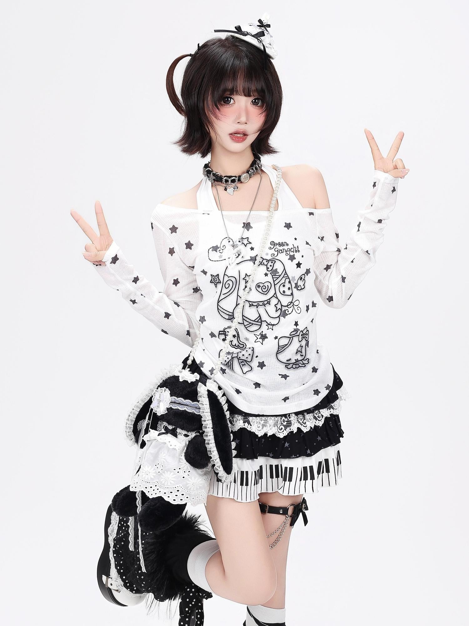 CRAZYGIRL Star Dog Bow Patchwork Print Women's Soft Breathable Long Sleeve T-shirts