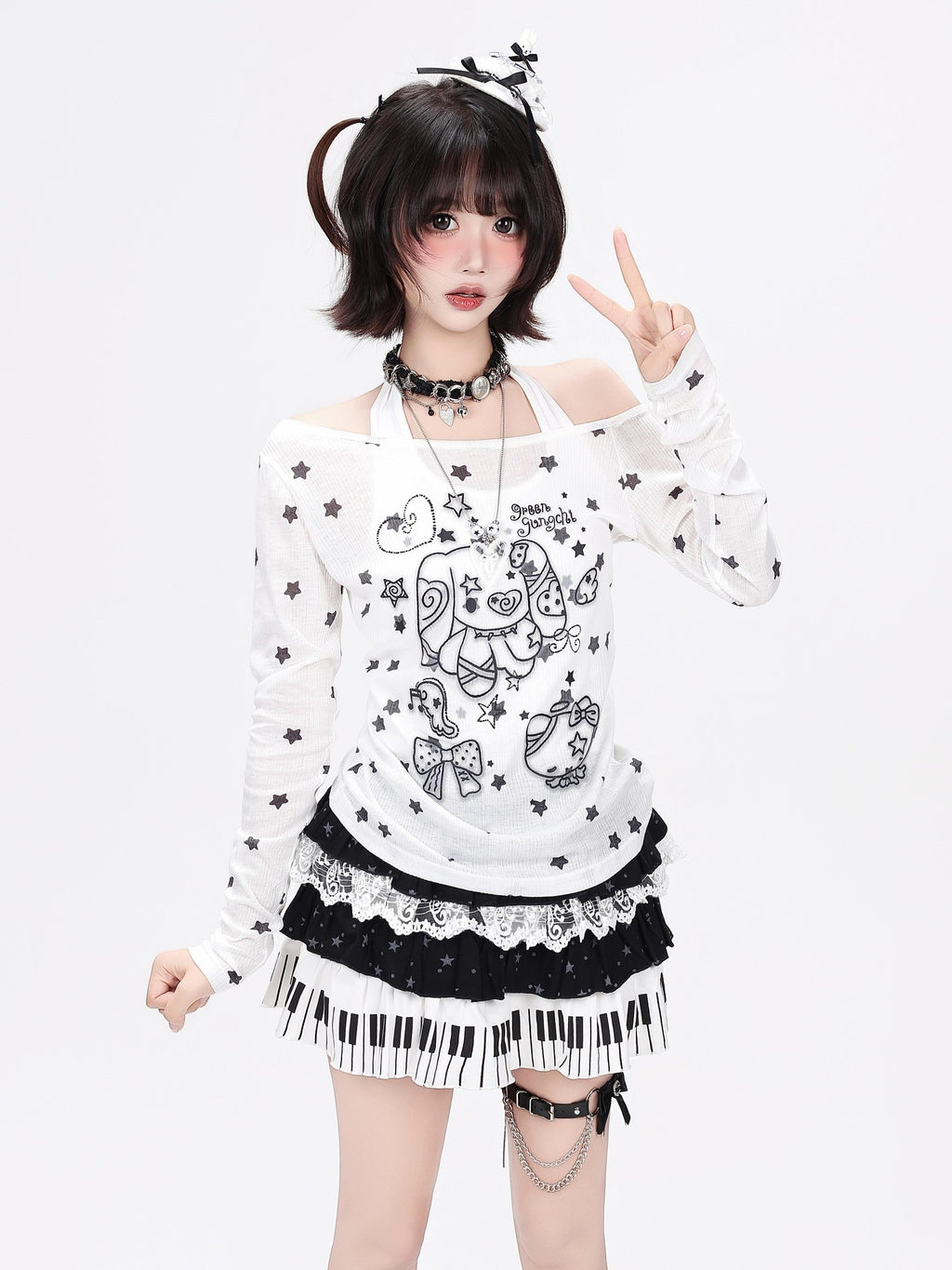 CRAZYGIRL Star Dog Bow Patchwork Print Women's Soft Breathable Long Sleeve T-shirts