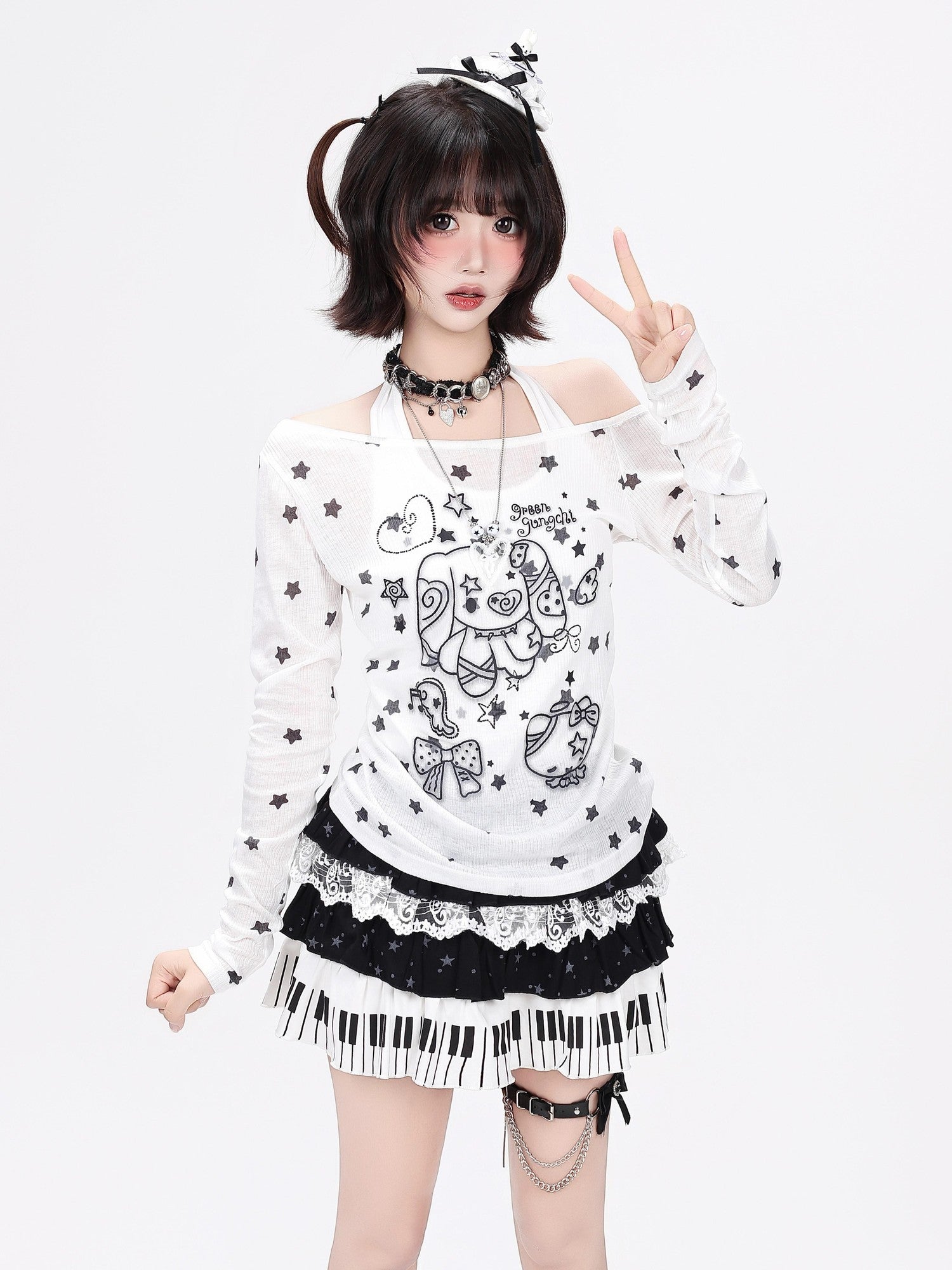 CRAZYGIRL Star Dog Bow Patchwork Print Women's Soft Breathable Long Sleeve T-shirts