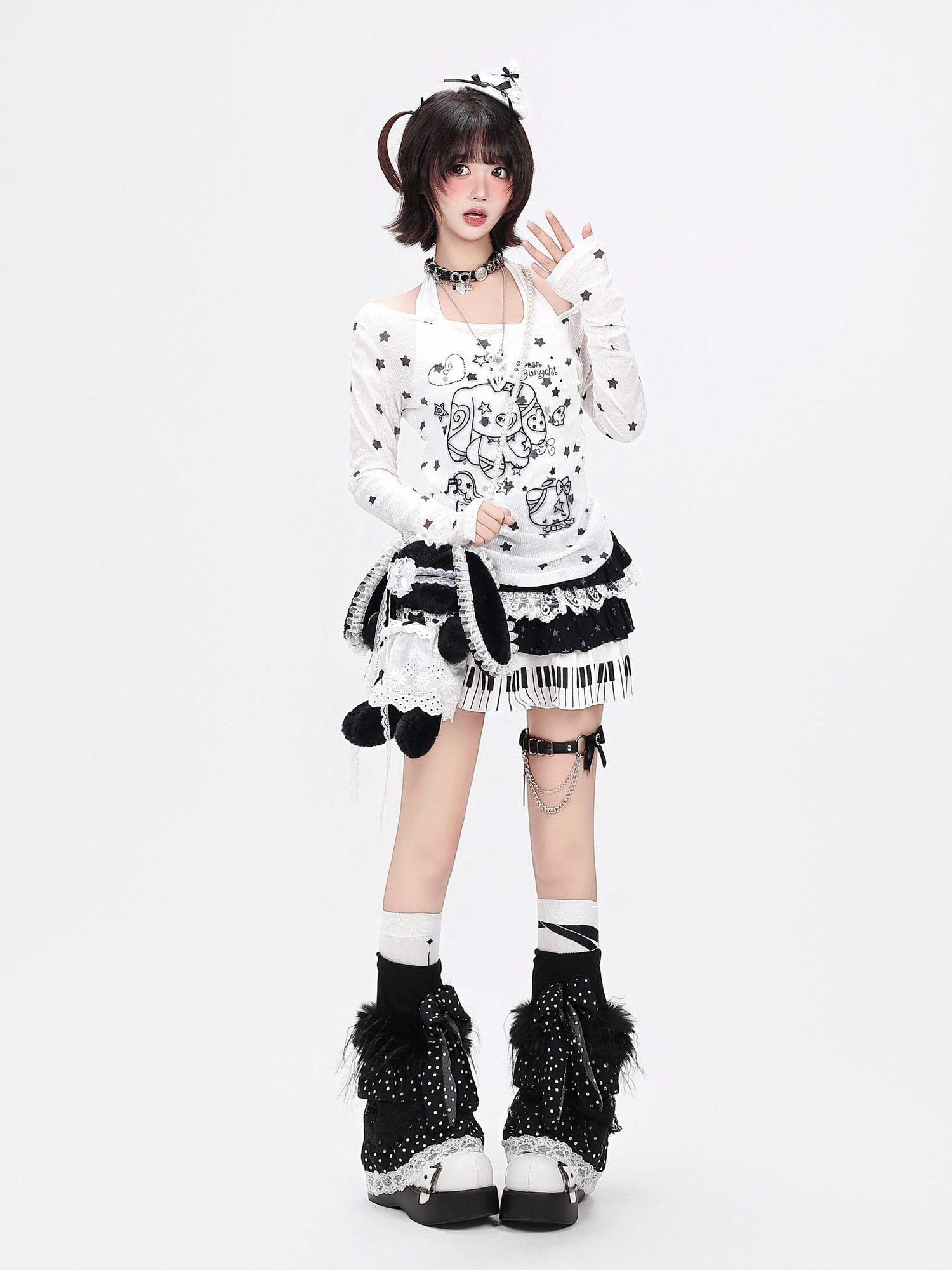 CRAZYGIRL Star Dog Bow Patchwork Print Women's Soft Breathable Long Sleeve T-shirts