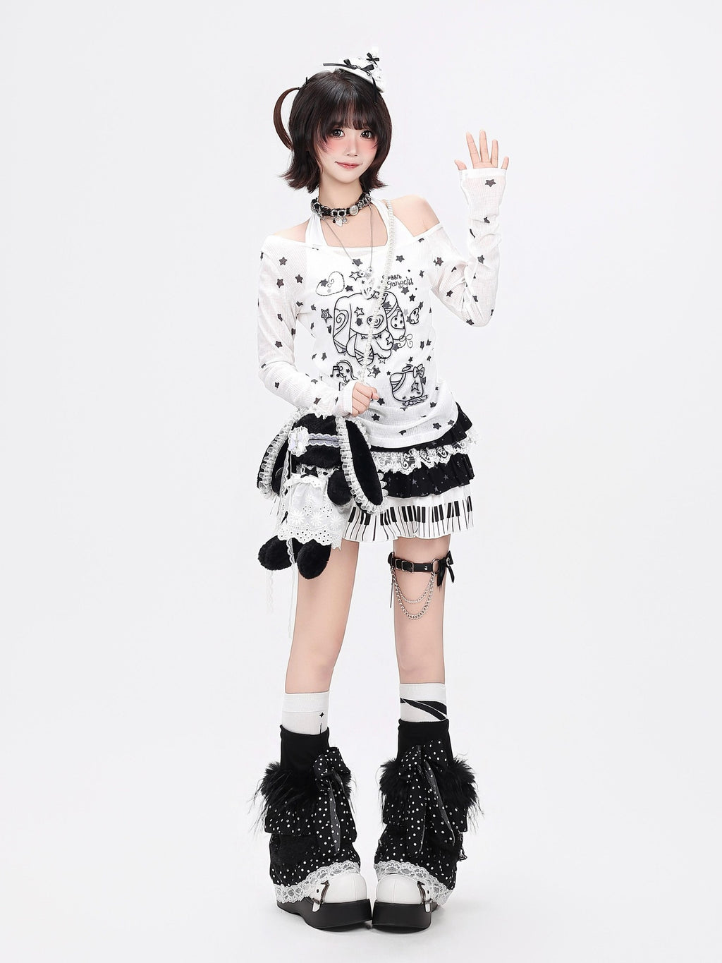 CRAZYGIRL Star Dog Bow Patchwork Print Women's Soft Breathable Long Sleeve T-shirts