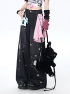 CRAZYGIRL_Star_Embroidered_Card_Pocket_High_Waist_Women's_Denim_Wide-leg_Jeans_1032170916534_MISSTT