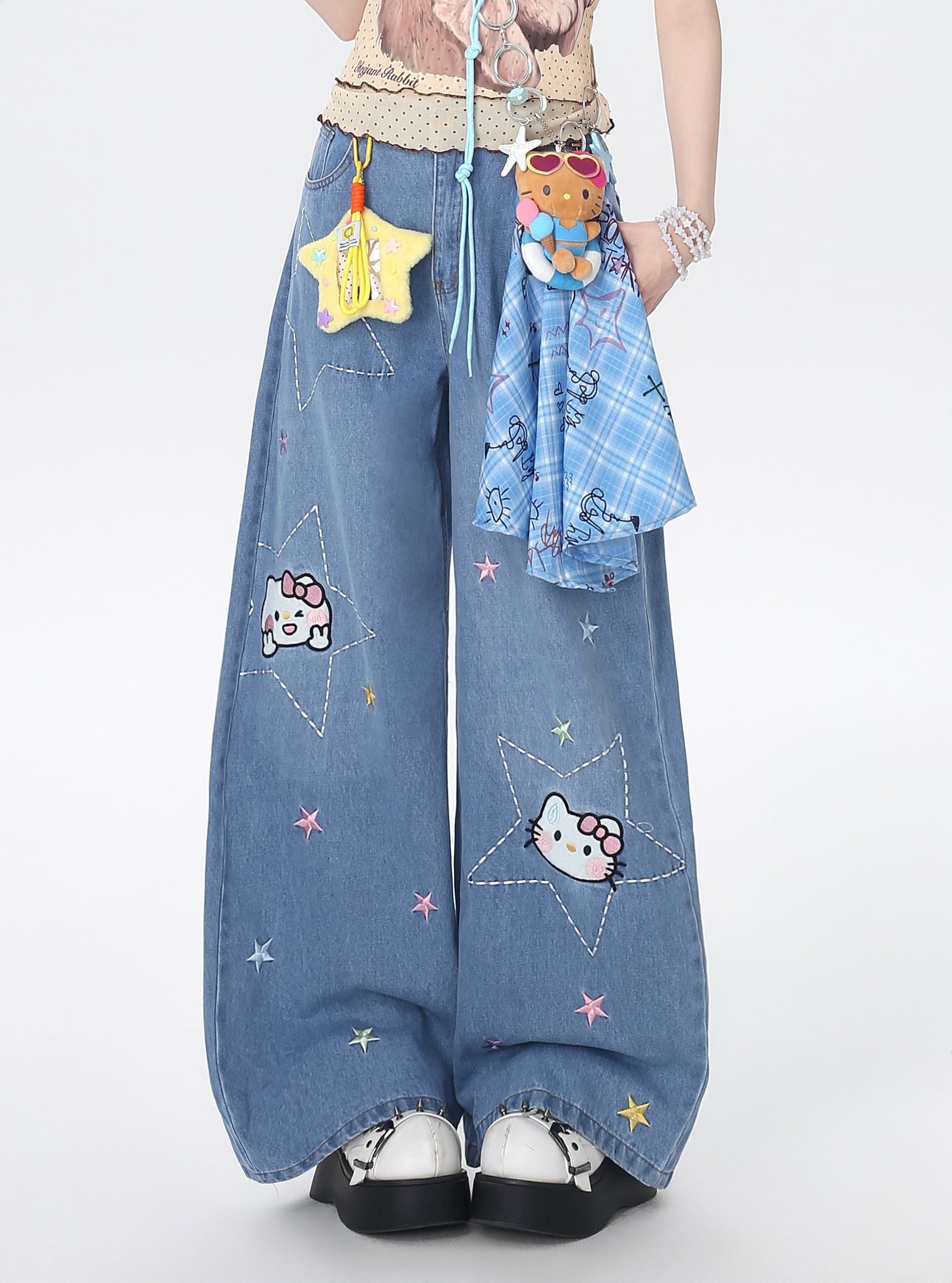CRAZYGIRL_Star_Embroidered_Card_Pocket_High_Waist_Women's_Denim_Wide-leg_Jeans_1032170916534_MISSTT