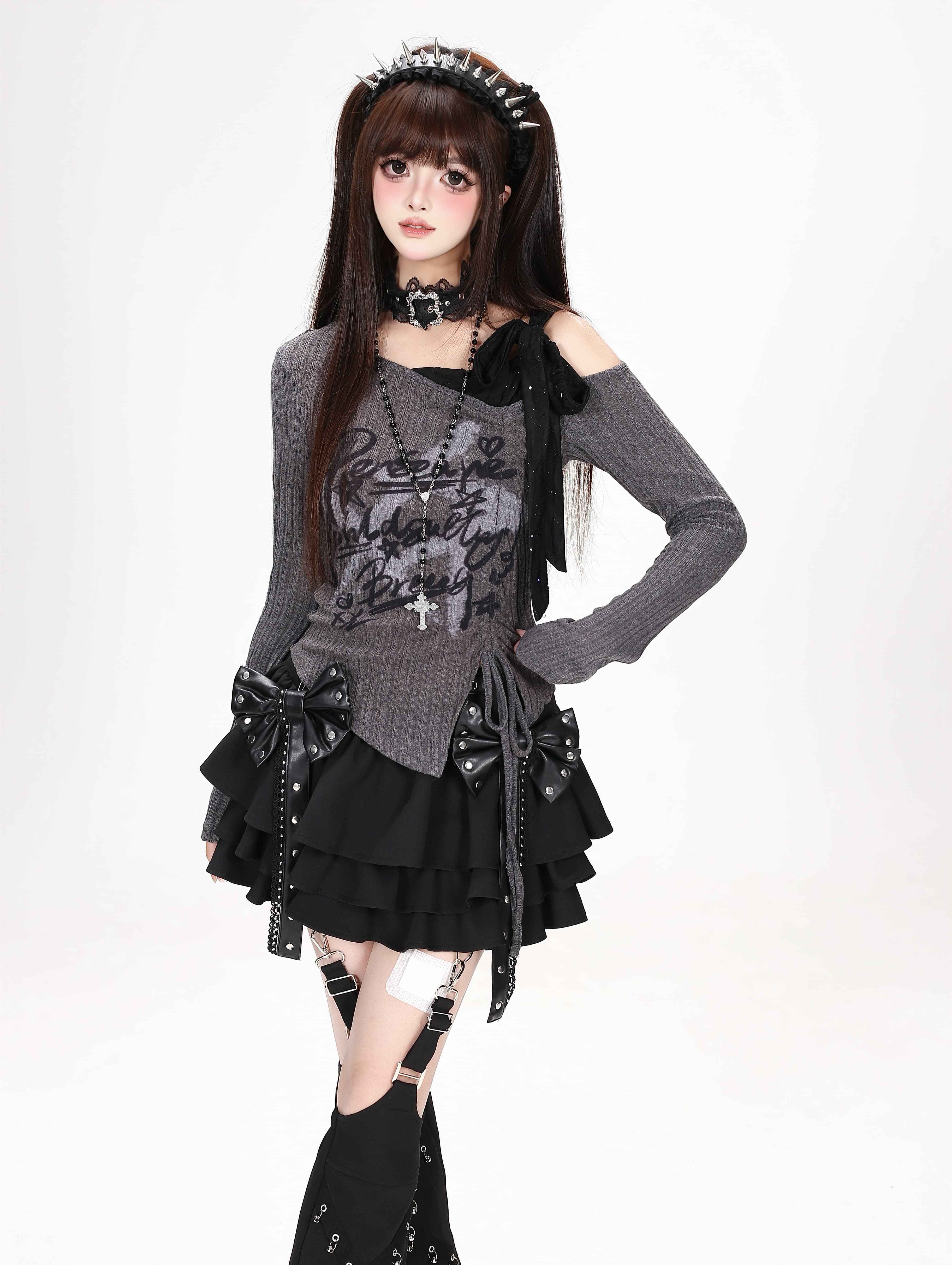 CRAZYGIRL_Star_Graffiti_Off_Shoulder_Drawstring_Cinched_Waist_Women's_Long_Sleeve_T-shirts_1076658752071_MISSTT