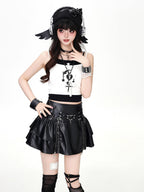 CRAZYGIRL Star Moon Colorblock Faux Two Piece Cropped Print Women's Tank Tops