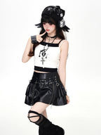 CRAZYGIRL Star Moon Colorblock Faux Two Piece Cropped Print Women's Tank Tops