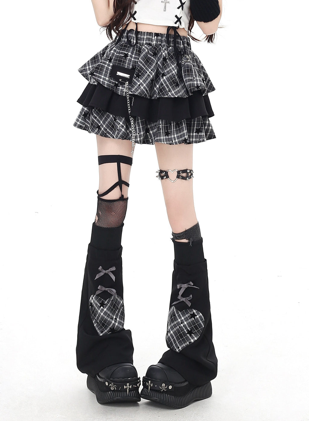 CRAZYGIRL_Star_Plaid_Heavy_Embellished_Chain_Trim_High_Waist_Women's_Other_Mini_Skirts_990829557243_MISSTT