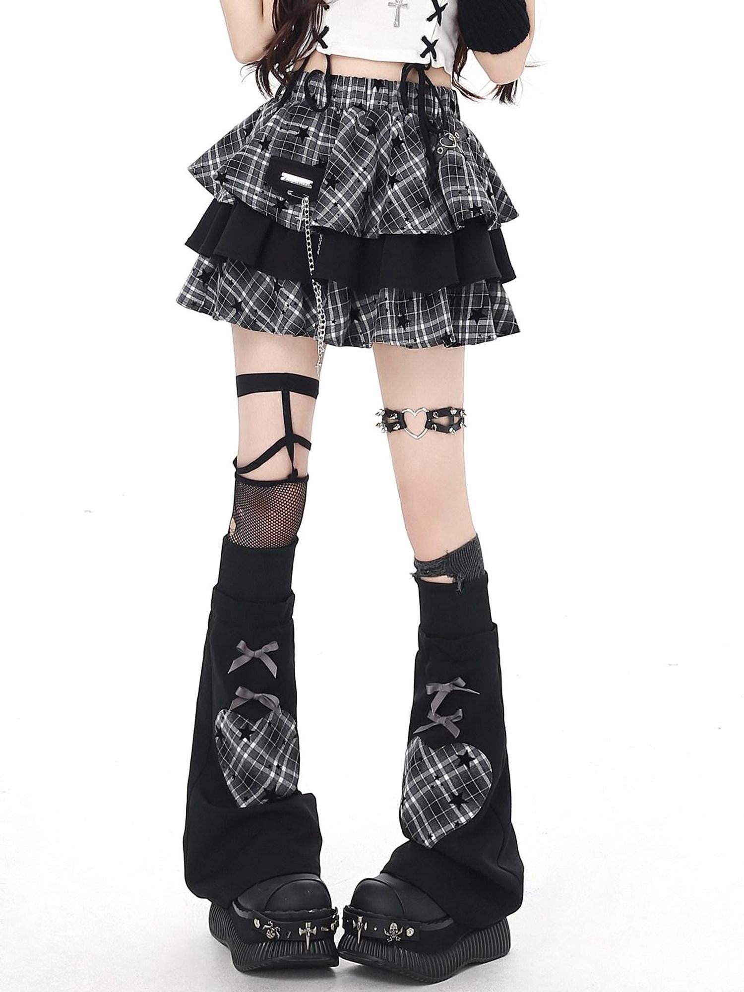 CRAZYGIRL Star Plaid Heavy Embellished Chain Trim High Waist Women's Other Mini Skirts