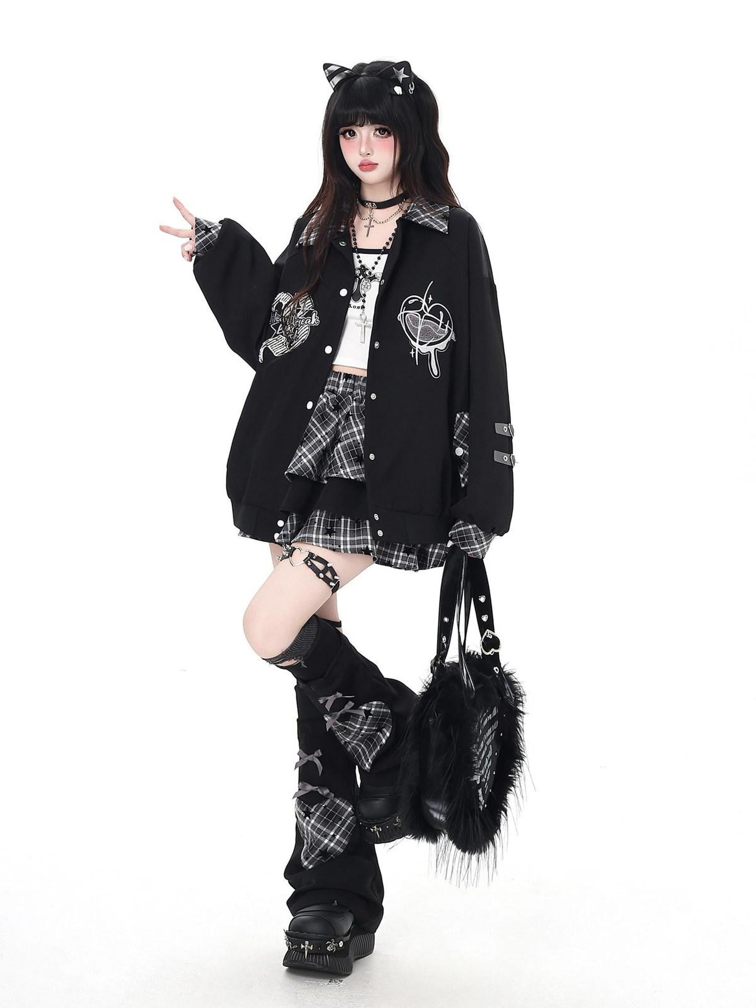 CRAZYGIRL Star Plaid Heavy Embellished Chain Trim High Waist Women's Other Mini Skirts